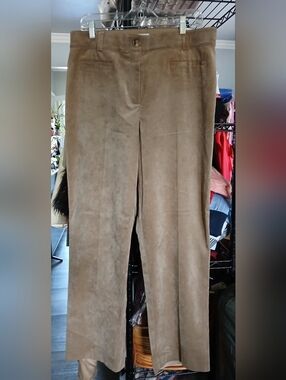 Kim Rogers Taupe Straight-Leg Suede-Look Pants
